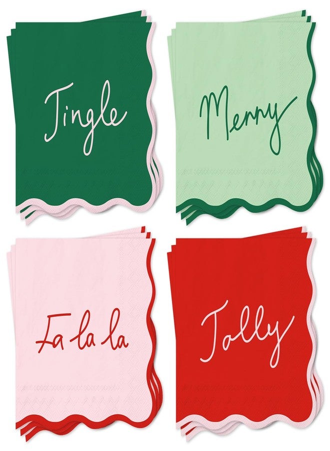 JarThenaAMCS مناديل كوكتيل عيد الميلاد من JarThenaAMCS، 100 قطعة، ألوان أحمر، وردي، أخضر، مناديل ورقية للاستخدام مرة واحدة، مزينة بحواف مزخرفة، مثالية لحفلات عيد الميلاد الشتوية. - Image 1